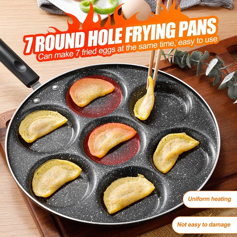 Kytree 7 Holes Egg Frying Pan Skillet, 12" Nonstick Egg Pan Aluminum Omelet Maker with Spatula & Brush for Breakfast, Pancake, Hamburger, Sandwiches, Crepe - Image 5